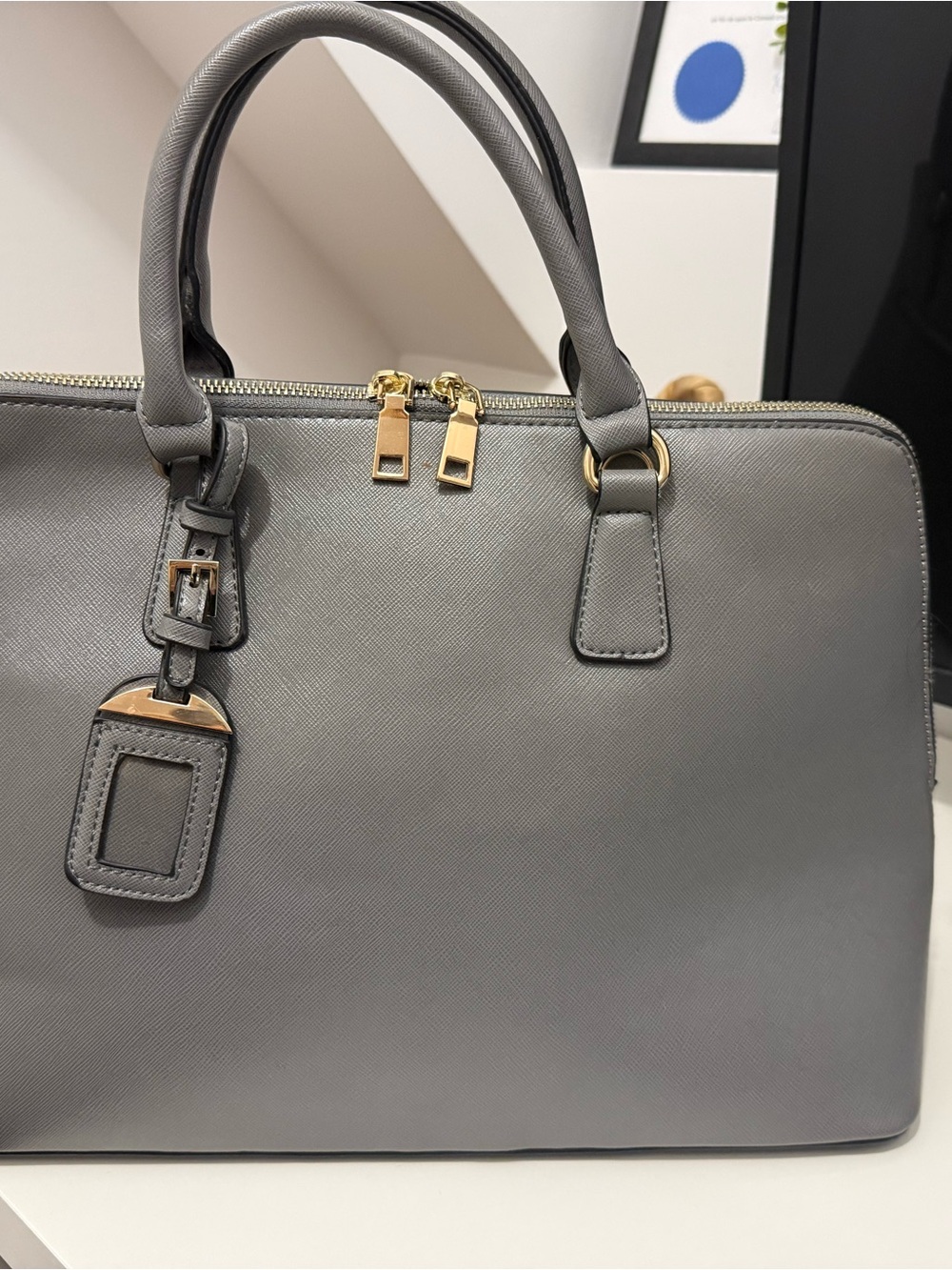 Women's Classic Lily and Ivy Grey Tote Bag with Gold Hardware